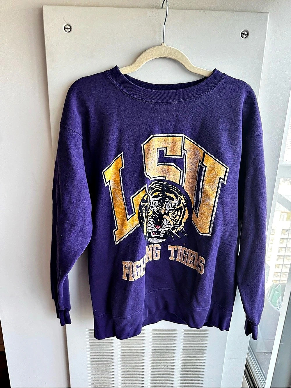 Tultex Vintage LSU Fighting Tigers Crewneck Sweatshirt Purple Sz L